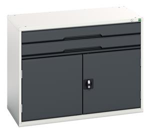 verso drawer-door cabinet with 2 drawers / cupboard. WxDxH: 1050x550x800mm. RAL 7035/5010 or selected Bott Verso Drawer Cabinets1050 x 550  Tool Storage for garages and workshops
